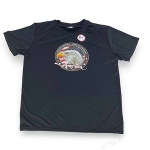 America Land of the Free Bald Eagle Graphic T-Shirt Men L Patriotic Brave Black